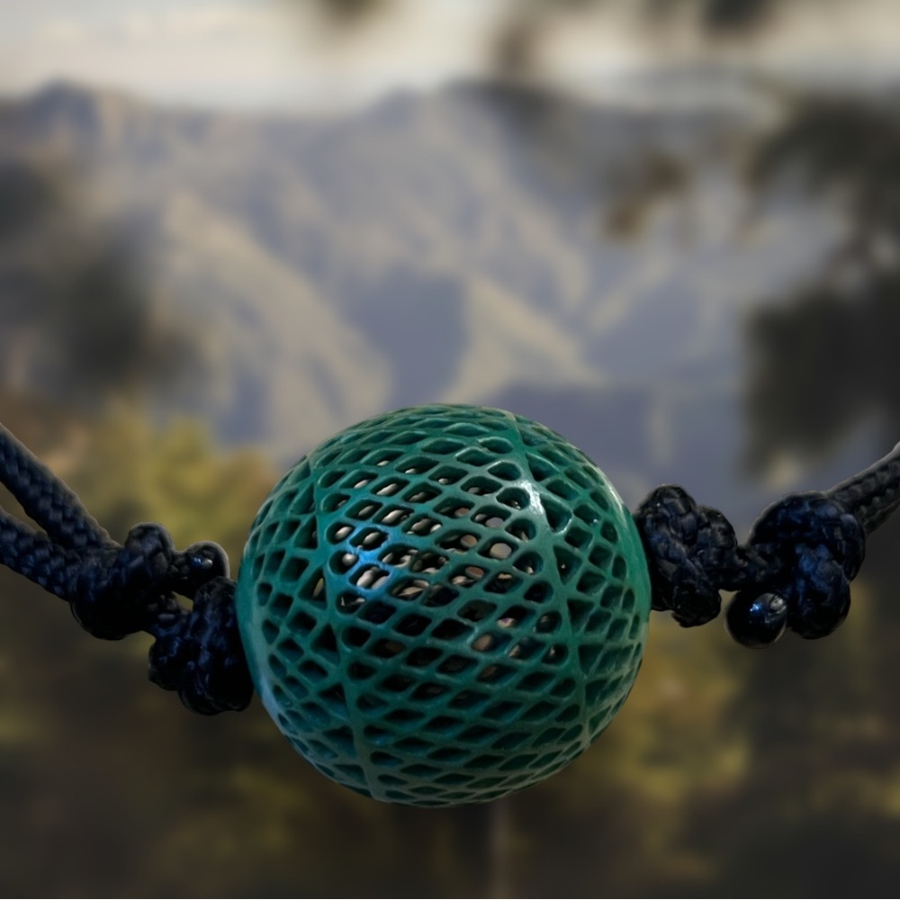 green hand carved bone bead necklace